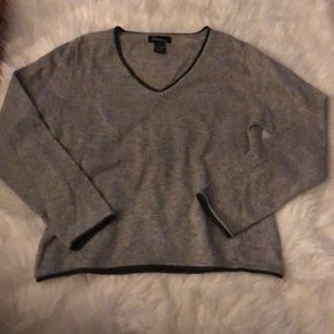 A large gray Evelyn cashmere v neck sweater